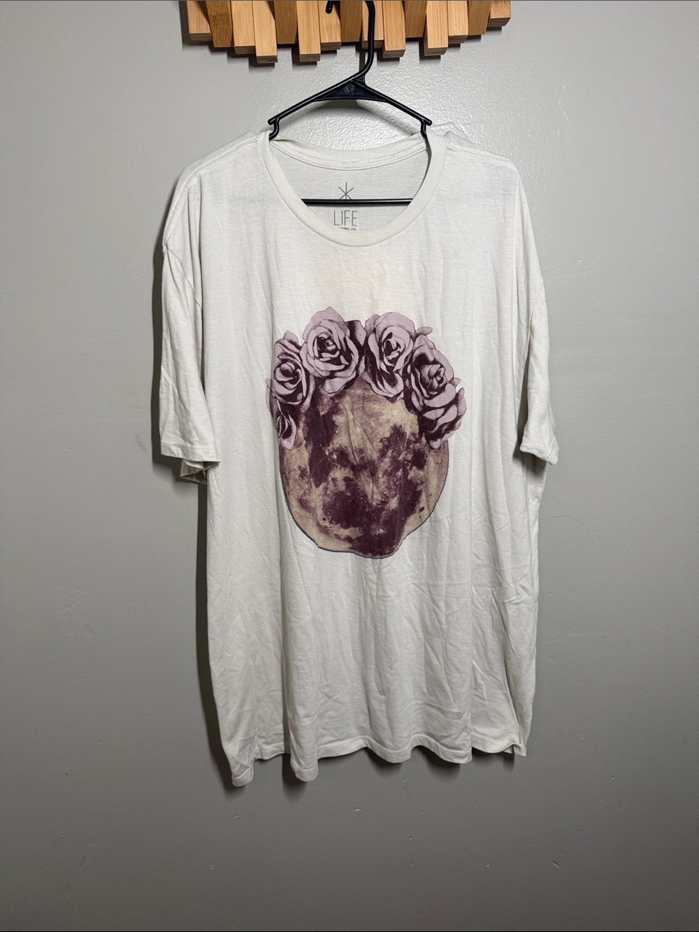 LIFE White Short Sleeve Tee with Purple Floral Moon Graphic